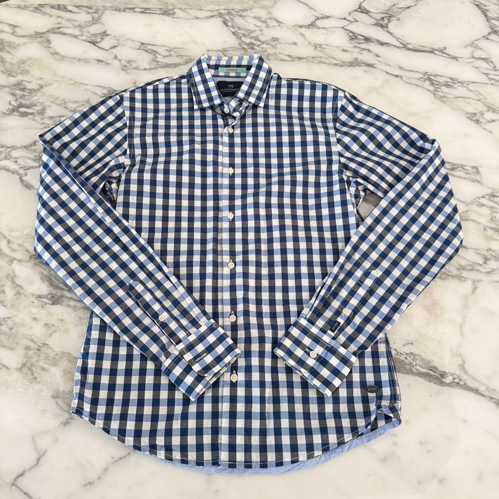 Scotch & Soda Men's Blue Casual Button Long sleeve shirt, Size Small, slim fit
